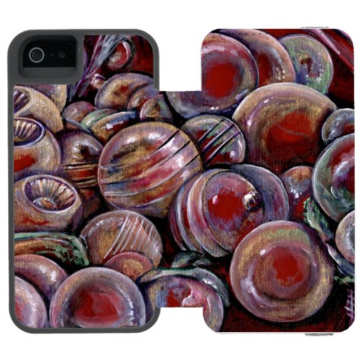 Red Christmas Balls Incipio iPhone Geldbeutel-Hülle (Folio Geöffnet)