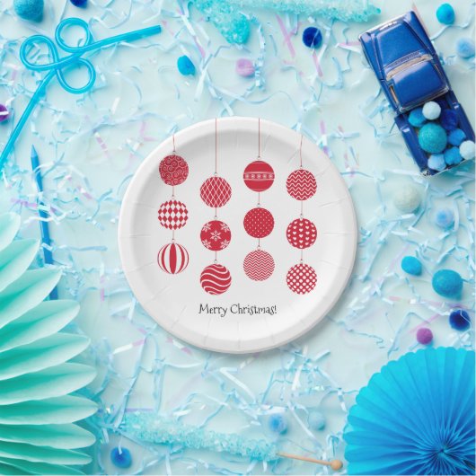 Red Christmas Balls Paper Plate Pappteller (Party)