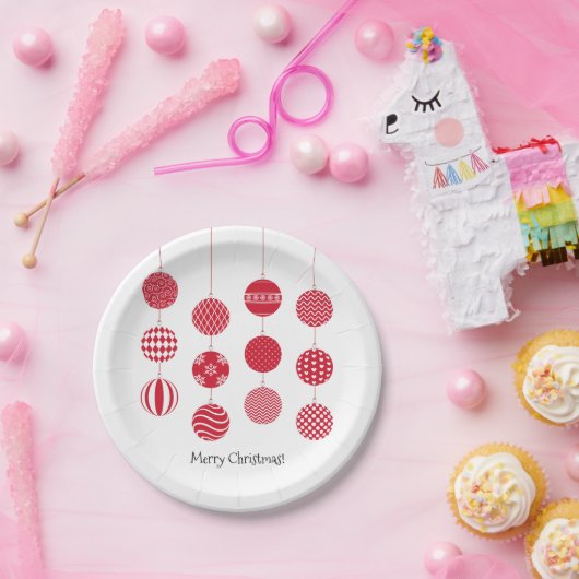 Red Christmas Balls Paper Plate Pappteller (Party)