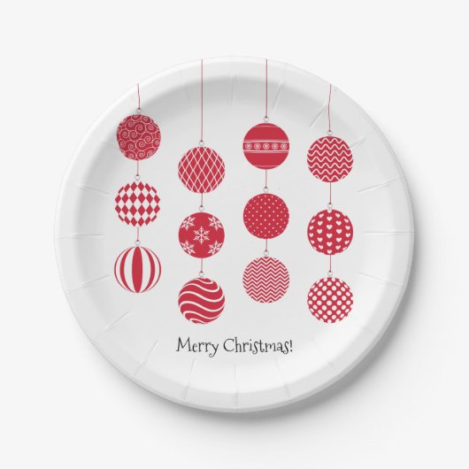 Red Christmas Balls Paper Plate Pappteller (Vorderseite)