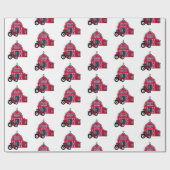 Red Christmas Barn mit Traktor Geschenkpapier (Flach)