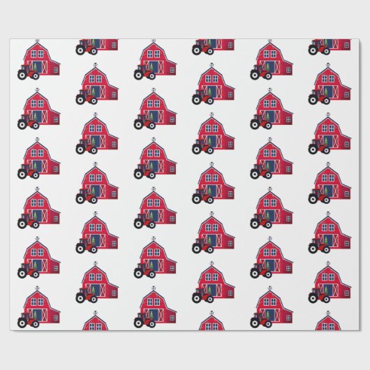 Red Christmas Barn mit Traktor Geschenkpapier (Flach)