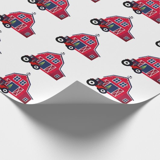 Red Christmas Barn mit Traktor Geschenkpapier (Ecke)