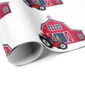 Red Christmas Barn mit Traktor Geschenkpapier (Rolleneckpunkt)
