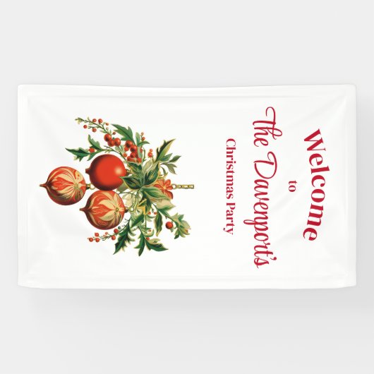 Red Christmas Baubles mit Holly Festivals Banner (Horizontal)