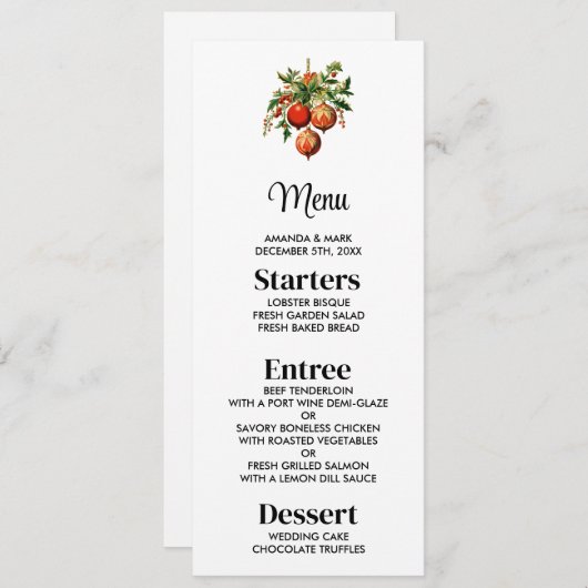 Red Christmas Baubles mit Holly Festivals Einladung (Vorne/Hinten)