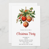 Red Christmas Baubles mit Holly Festivals Einladung (Vorne/Hinten)
