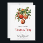Red Christmas Baubles mit Holly Festivals Einladung<br><div class="desc">Weihnachts-Party Einladung mit einer Vintagen Stilvorlage. 3 rote Weihnachtsbaumbläschen umgeben von grünen Heiligen und Beeren. Retro cool.</div>