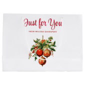 Red Christmas Baubles mit Holly Festivals Große Geschenktüte (Rückseite)