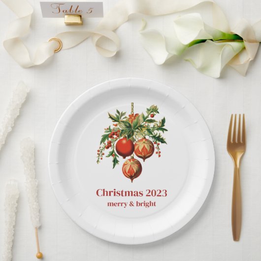 Red Christmas Baubles mit Holly Festivals Pappteller (Hochzeit)