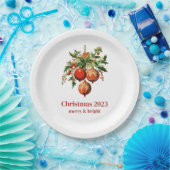 Red Christmas Baubles mit Holly Festivals Pappteller (Party)