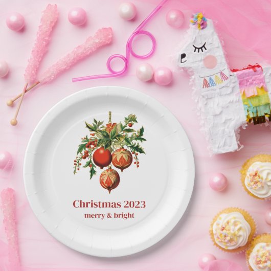 Red Christmas Baubles mit Holly Festivals Pappteller (Party)