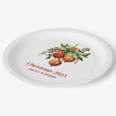 Red Christmas Baubles mit Holly Festivals Pappteller (Schrägansicht)