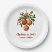 Red Christmas Baubles mit Holly Festivals Pappteller (Vorderseite)