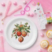 Red Christmas Baubles mit Holly Festivals Pappteller (Party)