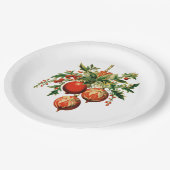 Red Christmas Baubles mit Holly Festivals Pappteller (Schrägansicht)