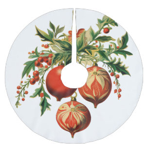 Red Christmas Baubles mit Holly Festivals Polyester Weihnachtsbaumdecke