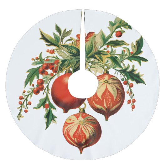 Red Christmas Baubles mit Holly Festivals Polyester Weihnachtsbaumdecke (Vorderseite)