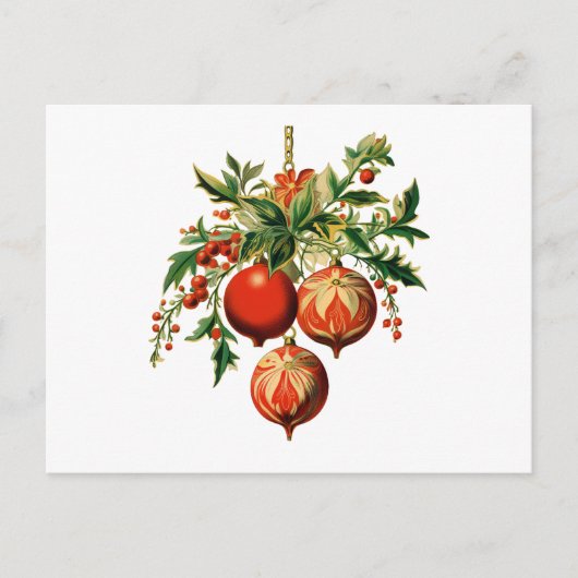 Red Christmas Baubles mit Holly Festivals Postkarte (Vorderseite)