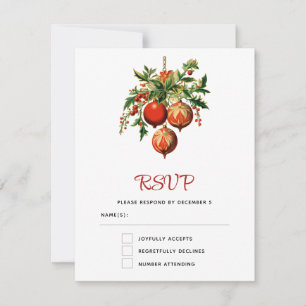 Red Christmas Baubles mit Holly Festivals RSVP Karte