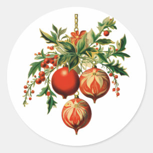 Red Christmas Baubles mit Holly Festivals Runder Aufkleber