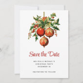 Red Christmas Baubles mit Holly Festivals Save The Date (Vorderseite)