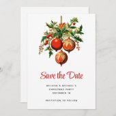 Red Christmas Baubles mit Holly Festivals Save The Date (Vorne/Hinten)