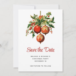 Red Christmas Baubles mit Holly Festivals Save The Date