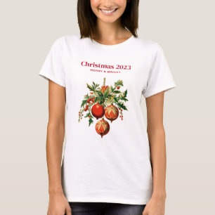 Red Christmas Baubles mit Holly Festivals T-Shirt