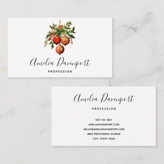 Red Christmas Baubles mit Holly Festivals Visitenkarte (Vorne/Hinten)