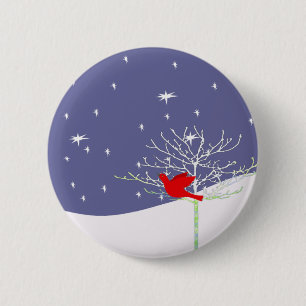 Red Christmas Bird Button