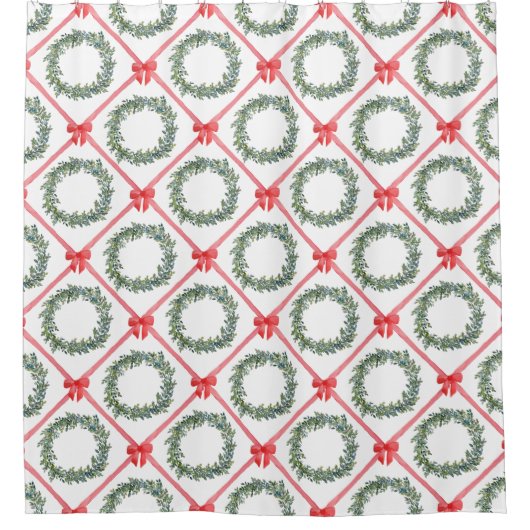 Red Christmas Bow Boxwood Wreath Shower Curtain Duschvorhang (Vorderseite)