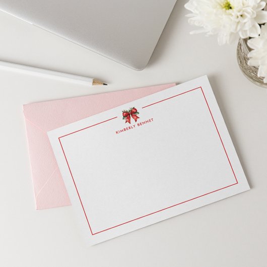 RED CHRISTMAS BOW COQUETTE MISTLETOS PERSONALISIER MITTEILUNGSKARTE