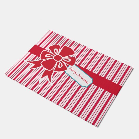 Red Christmas Bow Doormat Fußmatte (Schrägansicht)