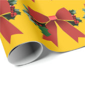 Red Christmas Bow Gold Wrapping Paper Geschenkpapier (Rolleneckpunkt)