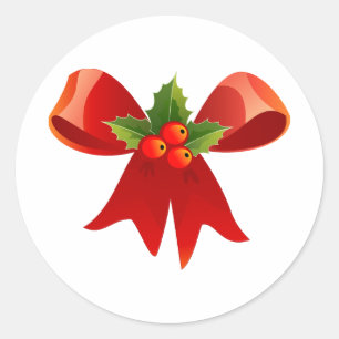 Red Christmas Bow mit Holly Runder Aufkleber