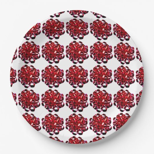 Red Christmas Bow Shiny Holiday Ribbon Pappteller (Vorderseite)