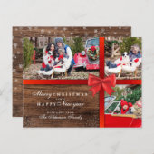 Red Christmas Bow & Wood | WeihnachtsfotoCollage Feiertagspostkarte (Vorne/Hinten)