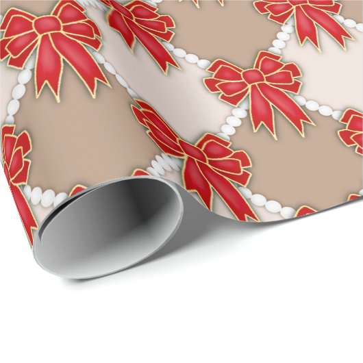 Red Christmas Bows on Checker Geschenkpapier (Rolleneckpunkt)