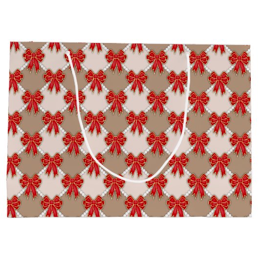 Red Christmas Bows on Checker Große Geschenktüte (Rückseite)