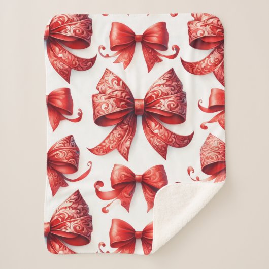 Red Christmas Bows Sherpadecke (Vorderseite)