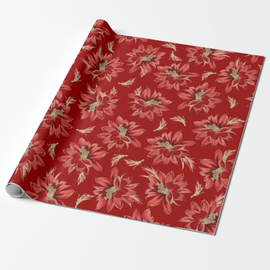 Red Christmas Cactus Blume Pattern Geschenkpapier (Ungerollt)