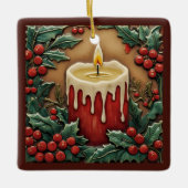Red Christmas Candle Customizable Square Keramikornament (Vorderseite)