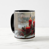 Red Christmas Candles Pine Cones Peace on Earth Tasse (Vorderseite Links)