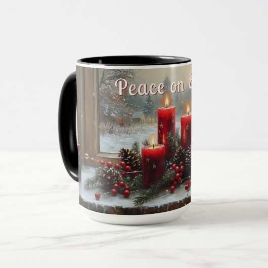 Red Christmas Candles Pine Cones Peace on Earth  Tasse (Vorderseite Links)