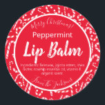 Red Christmas Candy Cane Peppermint Lip Balm Label Runder Aufkleber<br><div class="desc">Geben Sie den glücklichen Empfängern Ihrer Lippenbalsam großartige Erinnerungen und Erinnerungen der wunderbaren Weihnachten sie hatten diese Saison für Wochen und Monate mit dem Weihnachtsduft, Pfefferminz kommen. Wenn Sie Ihre Lippenbalsam in Tuben oder Töpfe gegossen haben, können Sie diese Etiketten benutzen, um Lippenbalsam besonders lustig und festlich aussehen zu lassen....</div>