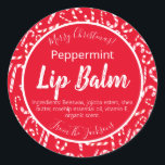 Red Christmas Candy Cane Peppermint Lip Balm Label Runder Aufkleber<br><div class="desc">Geben Sie den glücklichen Empfängern Ihrer Lippenbalsam großartige Erinnerungen und Erinnerungen der wunderbaren Weihnachten sie hatten diese Saison für Wochen und Monate mit dem Weihnachtsduft, Pfefferminz kommen. Wenn Sie Ihre Lippenbalsam in Tuben oder Töpfe gegossen haben, können Sie diese Etiketten benutzen, um Lippenbalsam besonders lustig und festlich aussehen zu lassen....</div>