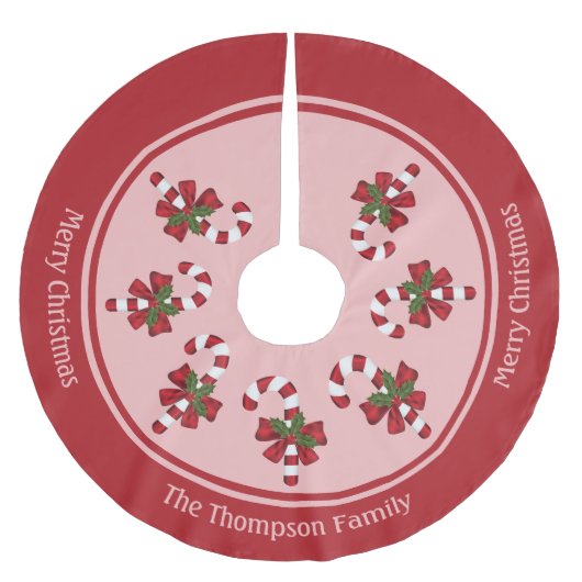 Red Christmas Candy Canes mit einem benutzerdefini Polyester Weihnachtsbaumdecke (Vorderseite)