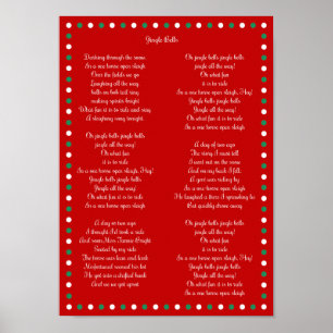Red Christmas Carol Jingle Bells Posters 10" x 14" Poster