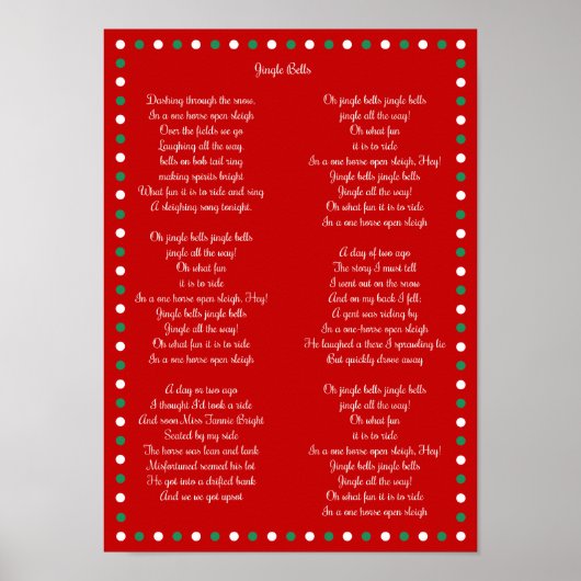 Red Christmas Carol Jingle Bells Posters 10" x 14" Poster (Vorne)